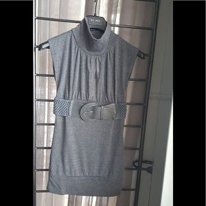 gray blouse with belt